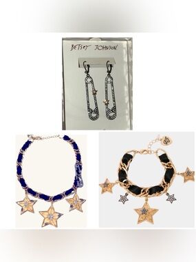 BETSEY JOHNSON SET Celestial Star & Crystals Earrings Bracelet & Necklace NWT